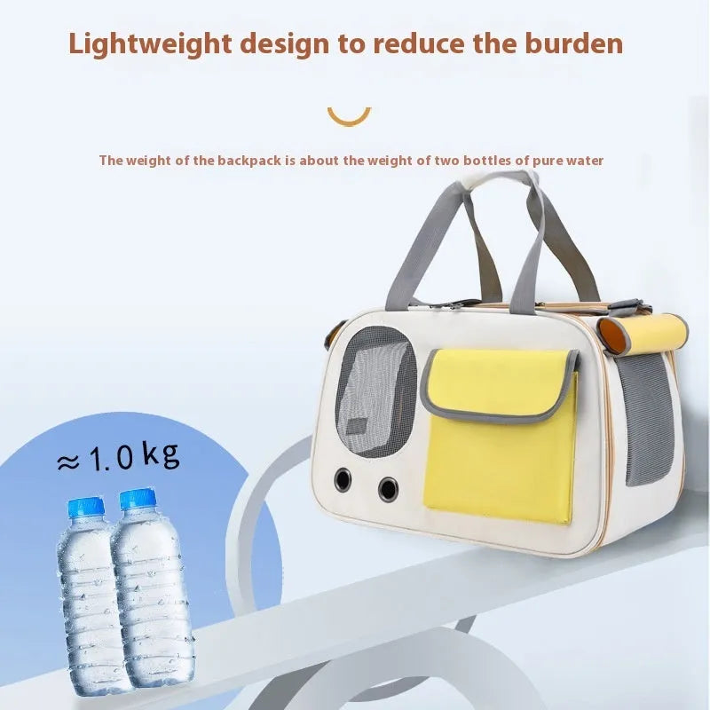 Portable foldable canvas pet bag in yellow, green, and black colour options