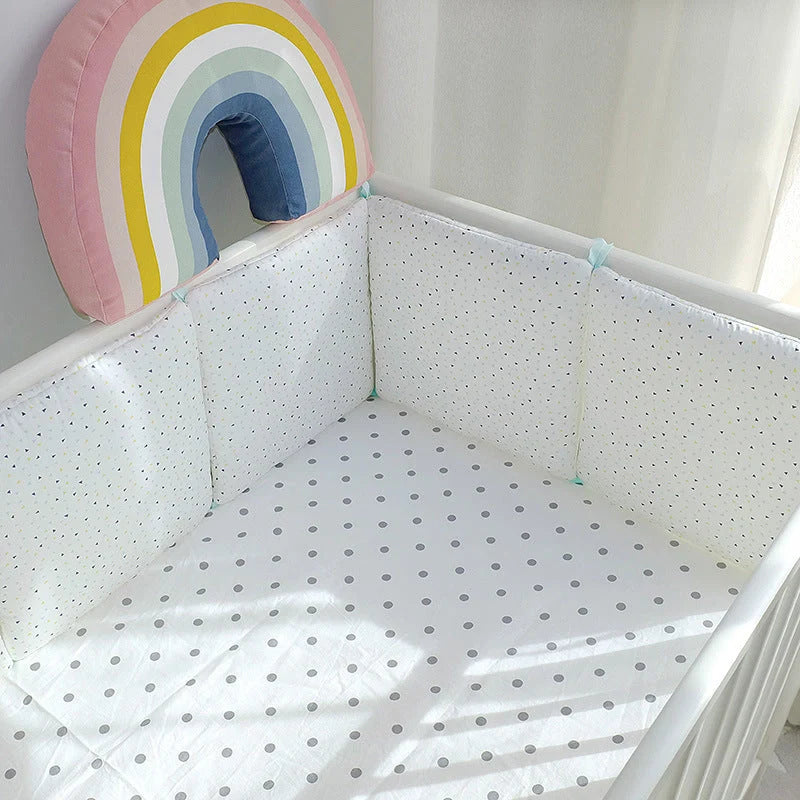 Set of six cartoon embroidered cotton bumper beds for nursery safety and style