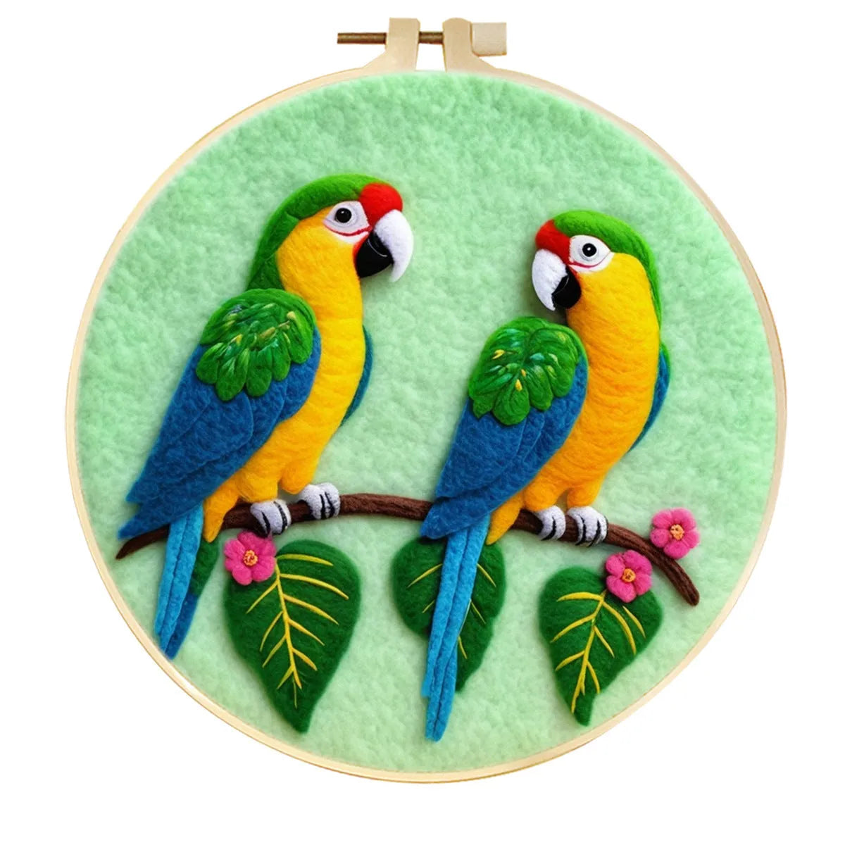 Round three-dimensional embroidery kit with linen fabric, wool felt pieces, and embroidery frame for 20x20 cm blanket painting