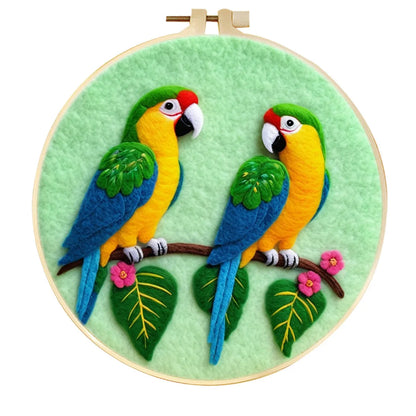 Round three-dimensional embroidery kit with linen fabric, wool felt pieces, and embroidery frame for 20x20 cm blanket painting