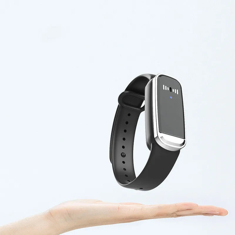 Ultrasonic mosquito repellent bracelet for pregnancy and baby, safe sound wave technology, USB rechargeable with 150-hour battery life, portable 37.5g wearable device in black or white, compact 35x56x92mm size