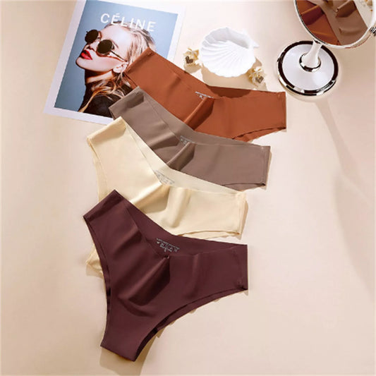 Women's V-shaped Waistband Seamless Ice Silk Panties in 5 colors