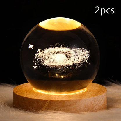 Enchanting galaxy crystal ball night light with 3D pattern, creating a mesmerizing celestial display for bedroom decor