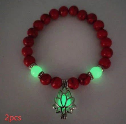 Glow-in-the-Dark Lotus Stone Bracelet with Adjustable Elastic Design for Yoga, Meditation, and Everyday Wear