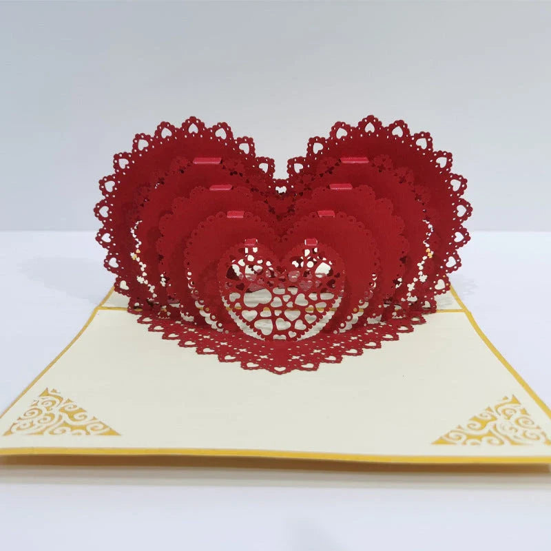 Exquisite 3D pop-up greeting cards for lovers, featuring a variety of romantic motifs like roses, landscapes, and couples.