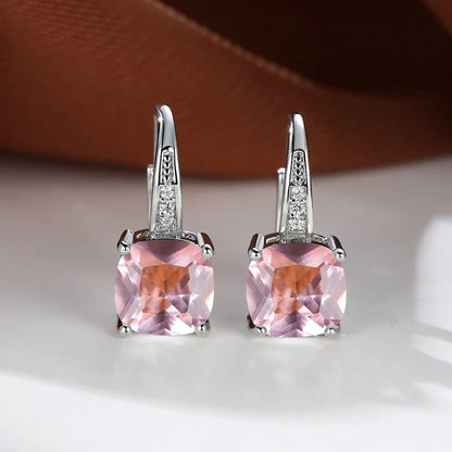 Square zircon inlaid geometric ear hooks in Korean style with electroplated finish