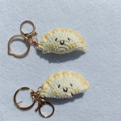 Handmade crochet dumpling pendant with keychain in plush fabric