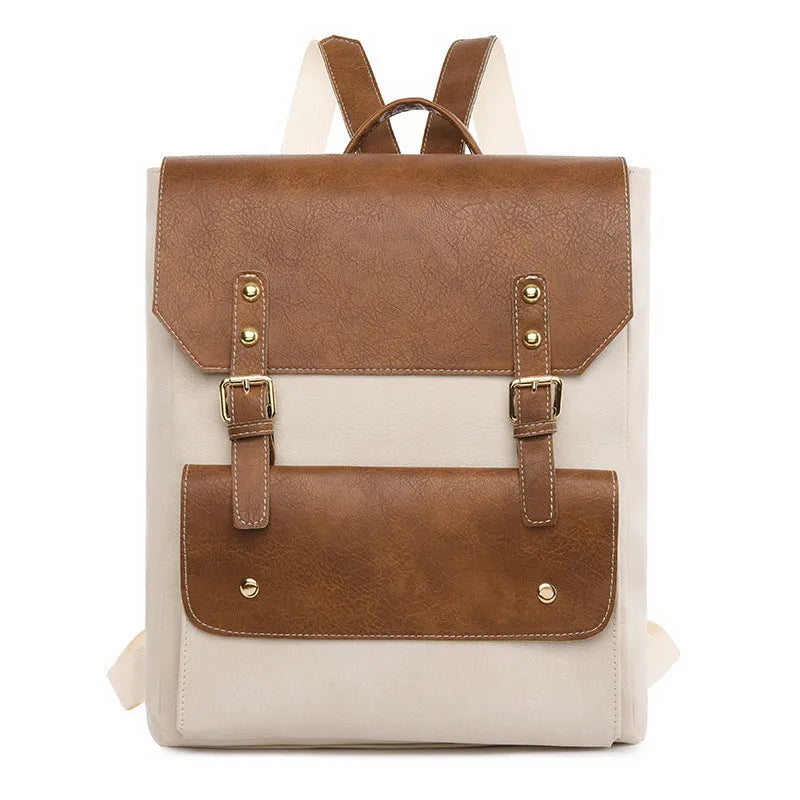 Korean style retro simple backpack in brown colour showing PU material and ventilation design