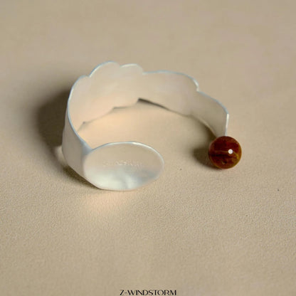 Small silver-tone stewed pork spoon shaped jewellery ring or bracelet with diamond design