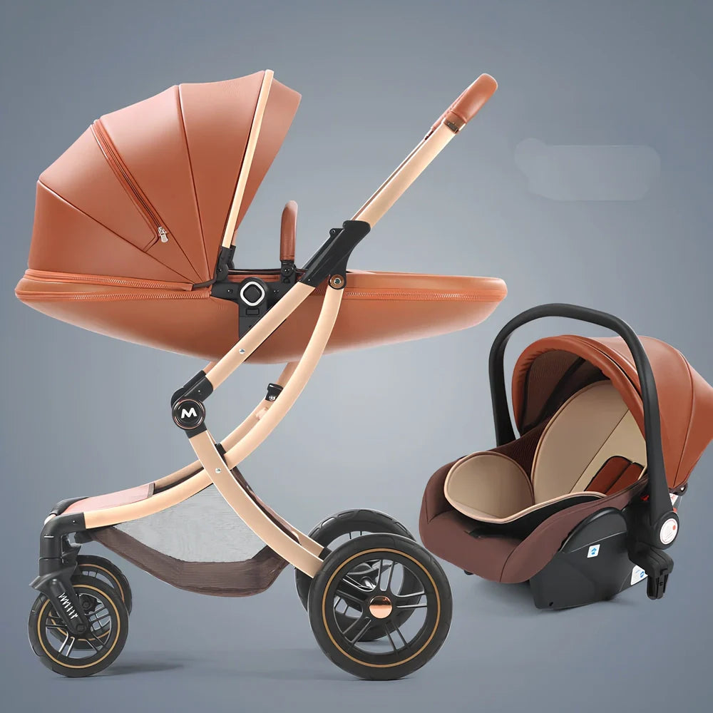 Aluminium baby stroller with reversible seat and storage basket in Caesar Brown colour