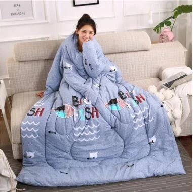 Cozy heated blanket with sleeves for comfortable lounging and hands-free relaxation