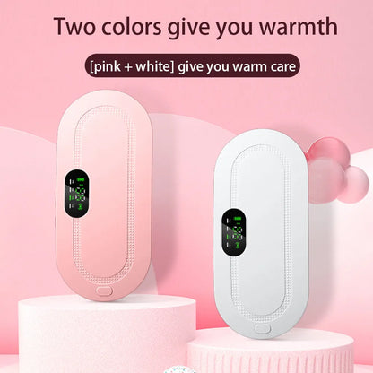 Smart electric heating and vibration massage waist belt with USB charger and screen display controller.