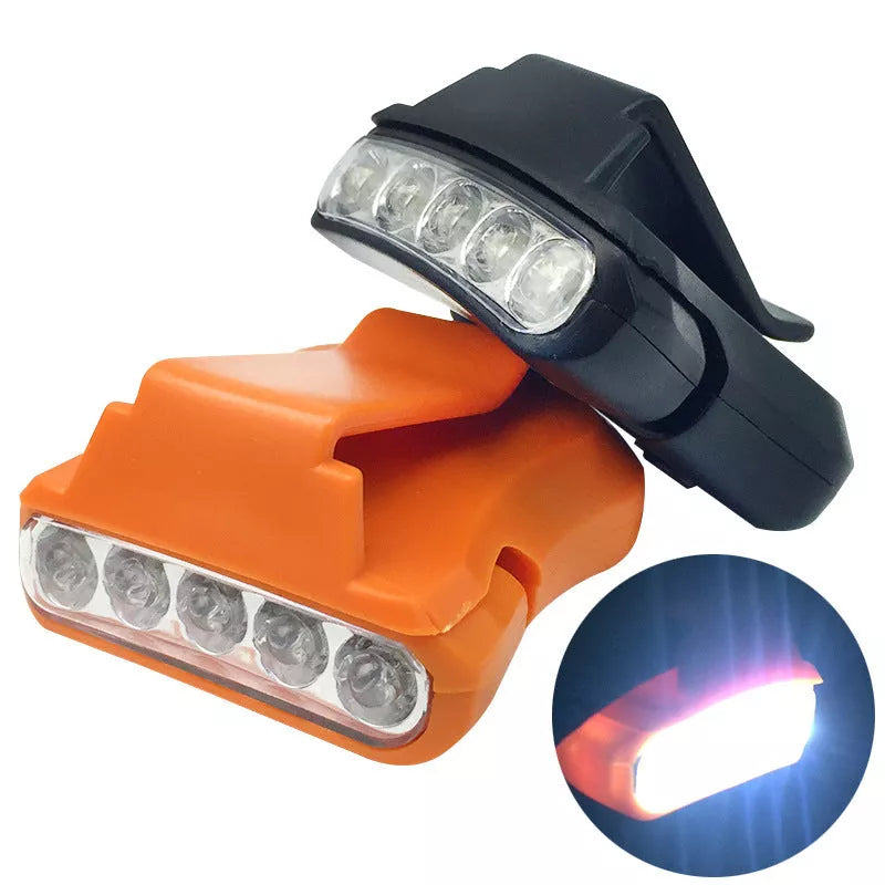 Compact 5LED cap lamp for outdoor activities in black and orange