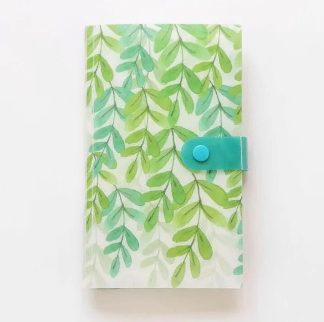 PVC business card holder book with protective shell and smile logo, measuring 190mm by 120mm