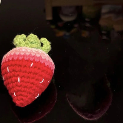 Finished soft plush strawberry pendant keychain in red and pink colour options