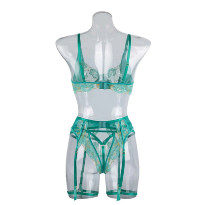 Women's light green embroidery bra set with three-point design
