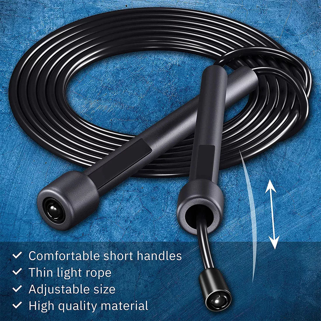 Black PVC skipping rope for fitness, 2.8 metres in length