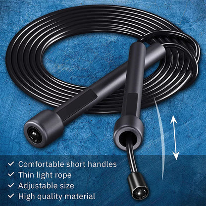 Black PVC skipping rope for fitness, 2.8 metres in length