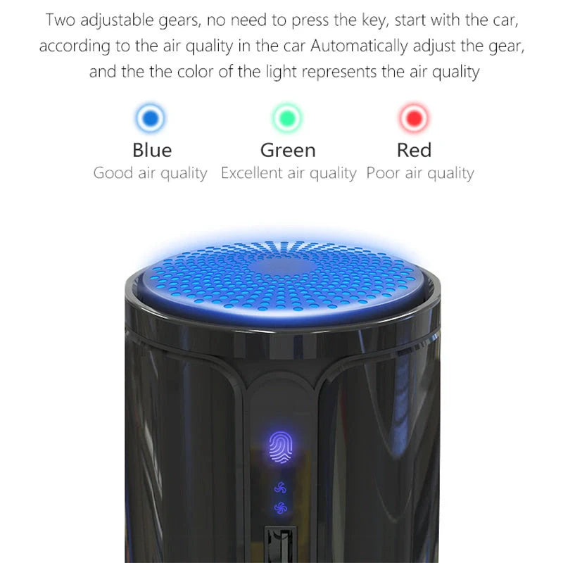 Compact car air purifier with HEPA technology in various colours