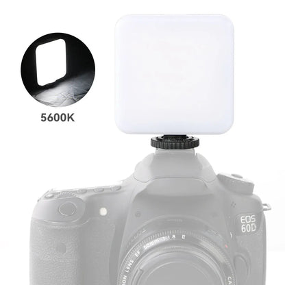 Square LED camera flash with universal hot shoe mount and rotatable head, shown with optional octopus stand tripod.