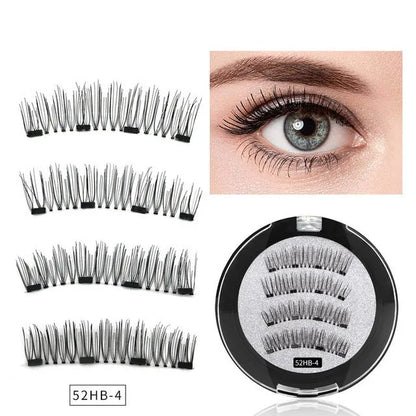 Four magnet false eyelashes in imported fibre with hand made construction and optional eyelash curler