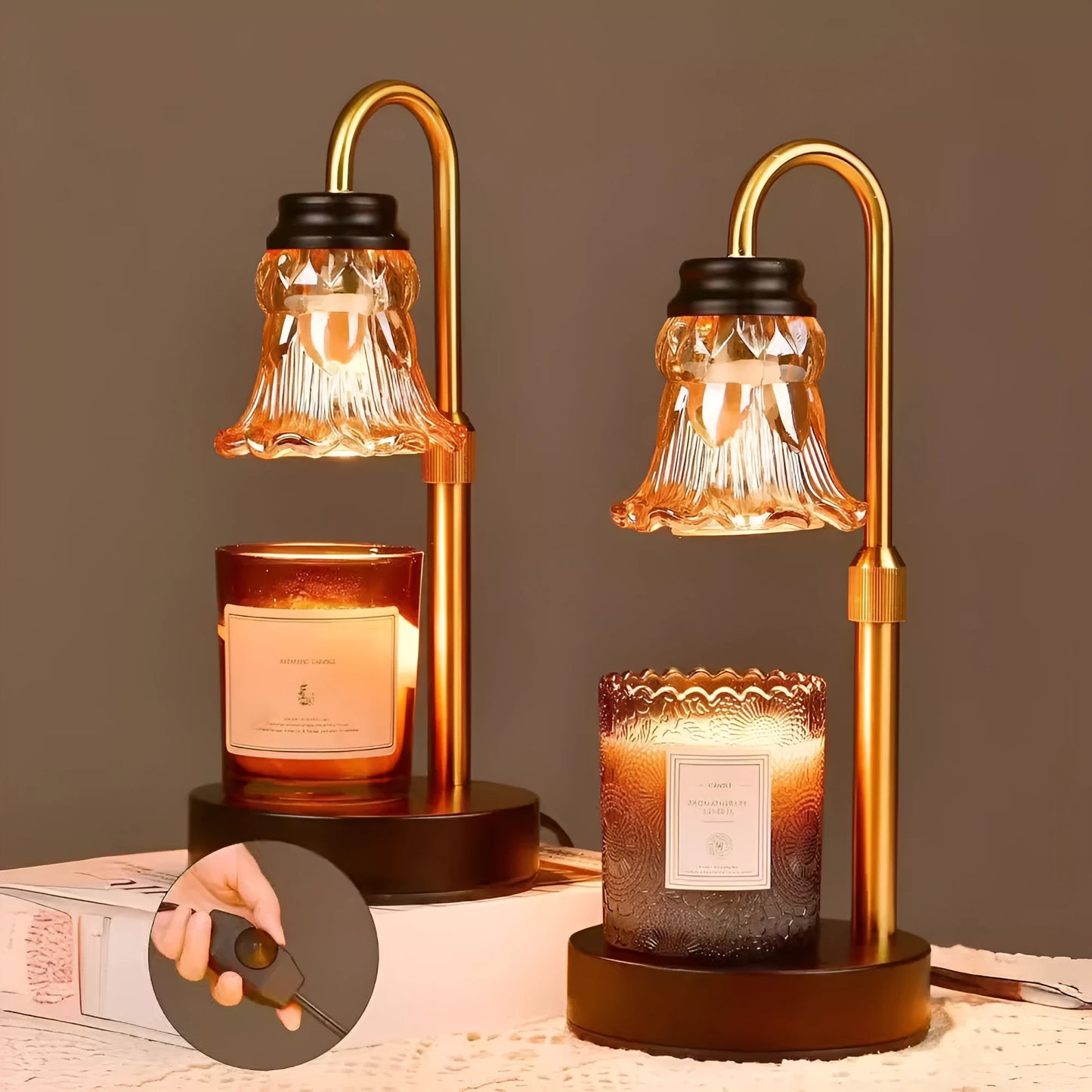 Bamboo lamp holder aromatherapy wax melting lamp with lifting mechanism at 30.5cm height