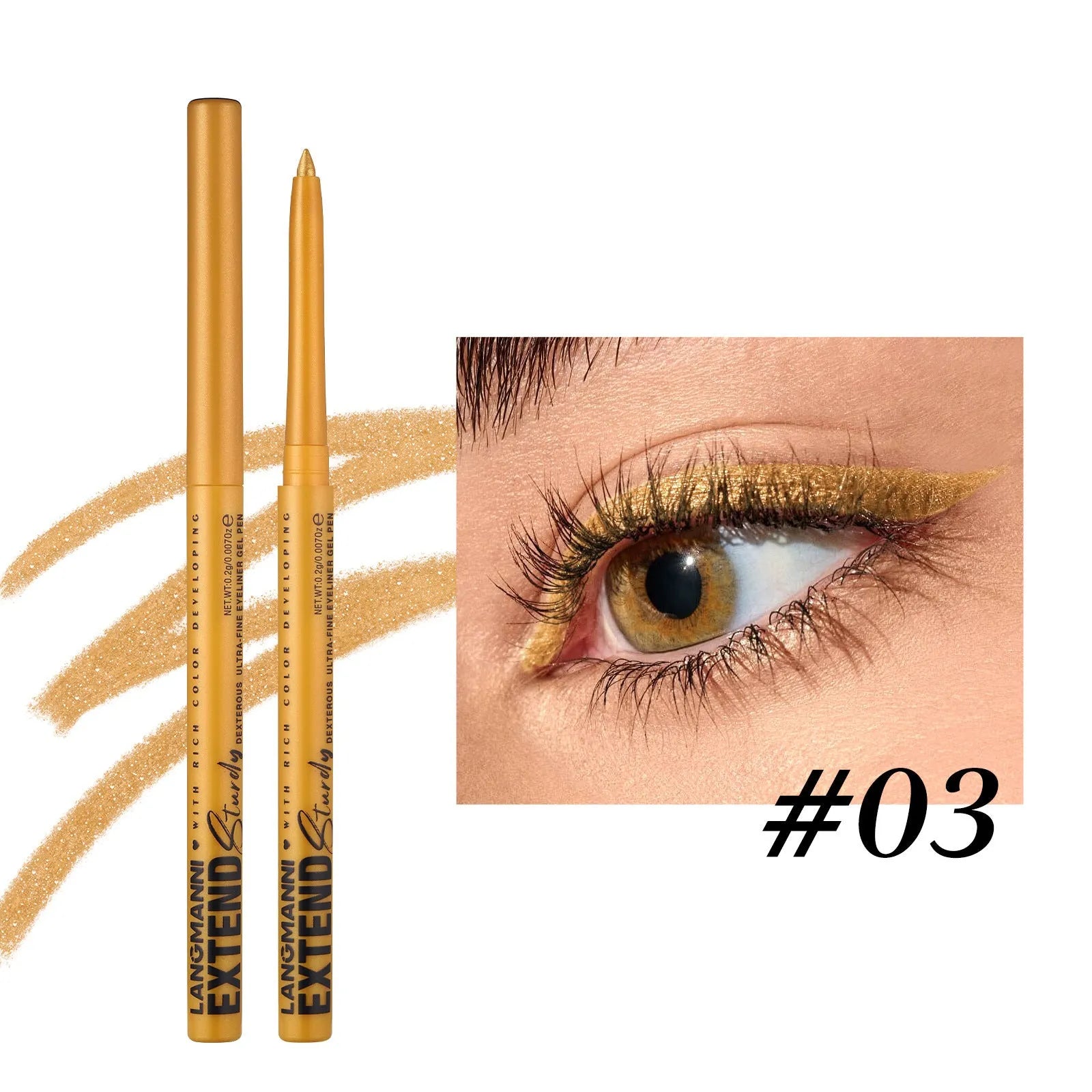 Set of 12 colourful gel glitter eyeliner pencils with matte metallic pearl finishes in waterproof smudgeproof formula