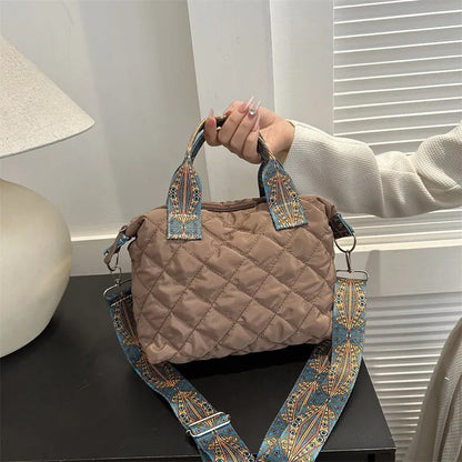 Oxford cloth shoulder messenger bag in horizontal square shape with single strap and sandwich pocket