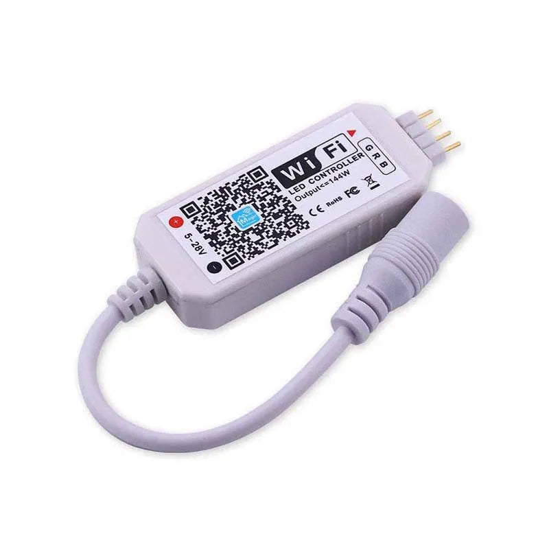 RGB LED Light Bar WiFi Controller with 3 Channels DC 5-28V Input for LED Strips and Panel Lights, White Housing Measuring 53mm x 24mm x 11mm