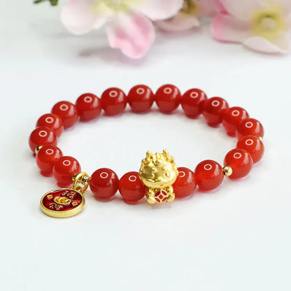 Red agate zodiac dragon bracelet with 8mm Chinese style beads