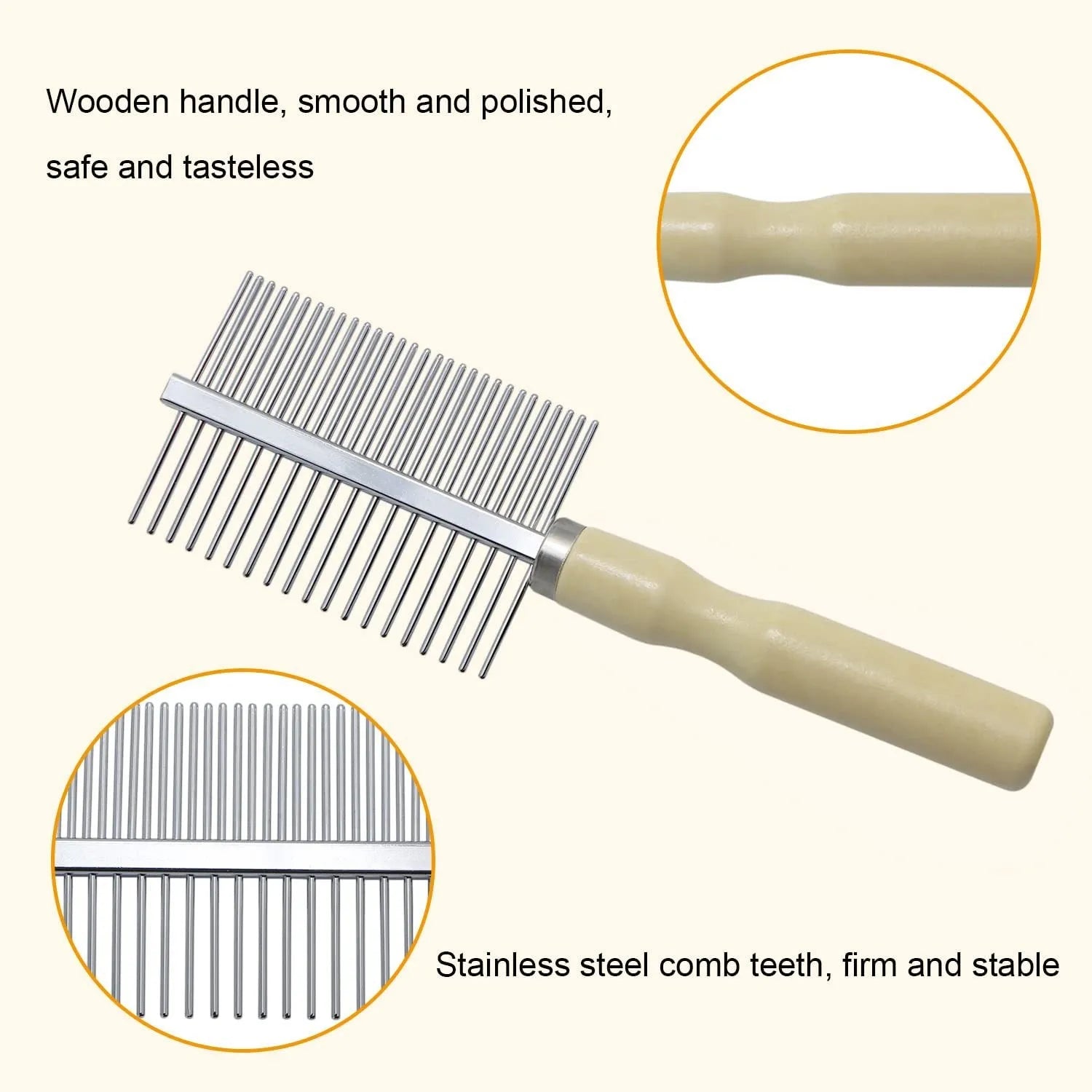 Wooden handle pet grooming comb with round stainless steel needles for dogs and cats