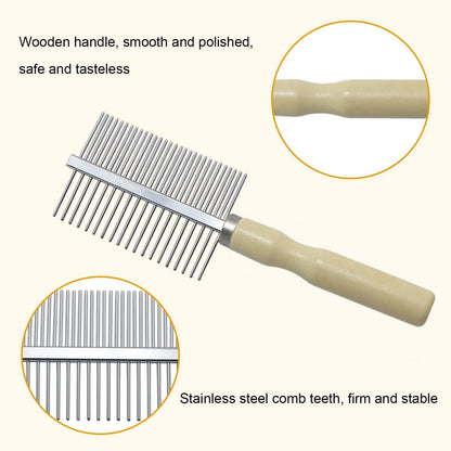 Wooden handle pet grooming comb with round stainless steel needles for dogs and cats
