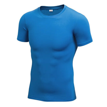 Men's stretch quick drying short-sleeved polyester fitness shirt in multiple colour options