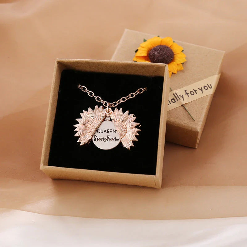 A stunning sunflower pendant necklace with an adjustable chain, crafted from high-quality materials for a radiant and versatile accessory.
