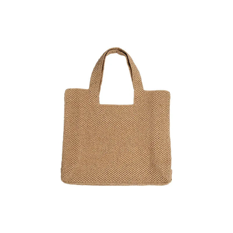 Woven straw tote bag in horizontal square shape with double shoulder straps measuring 40x36x12cm