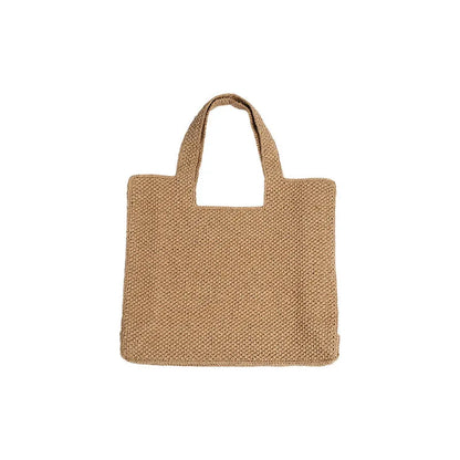 Woven straw tote bag in horizontal square shape with double shoulder straps measuring 40x36x12cm
