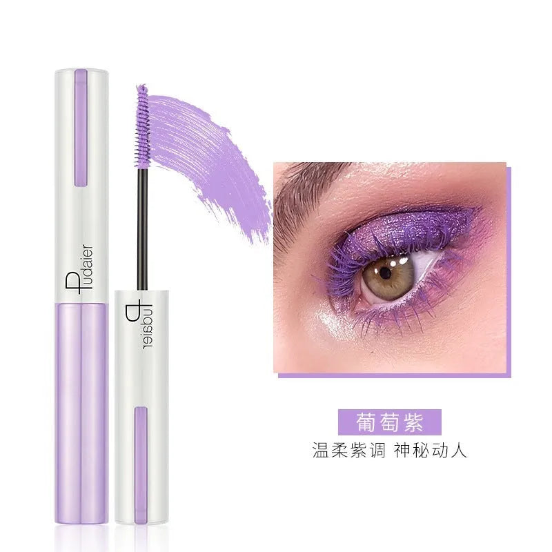 Black waterproof mascara tube with applicator showing curled lash effect