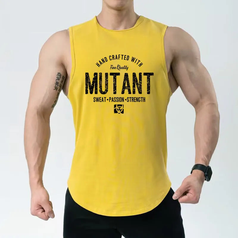 Loose fit sleeveless workout tank top vest in a selection of graphic colour designs.