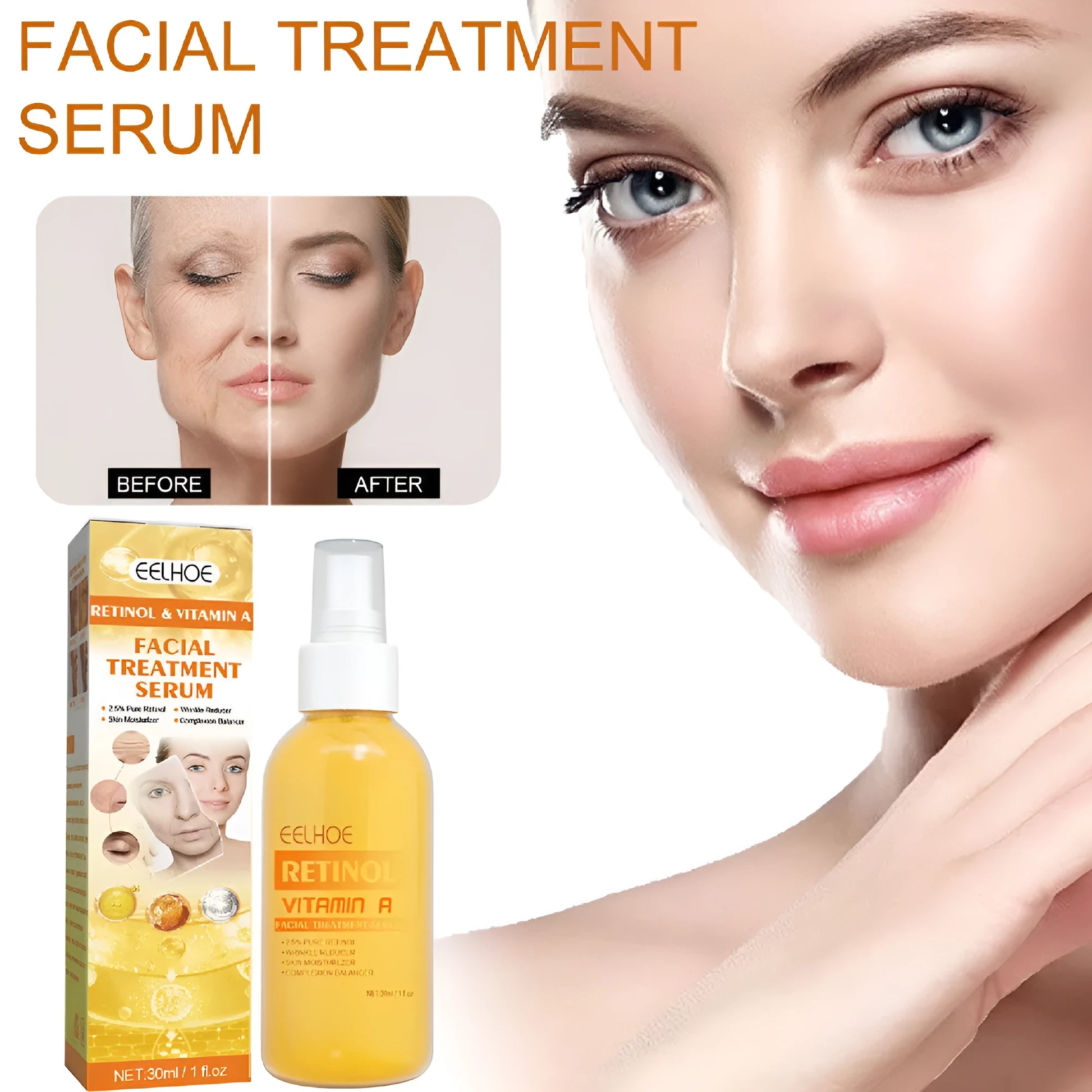 Retinol Anti-Wrinkle Essence Spray 30ml in boxed packaging for reducing fine lines