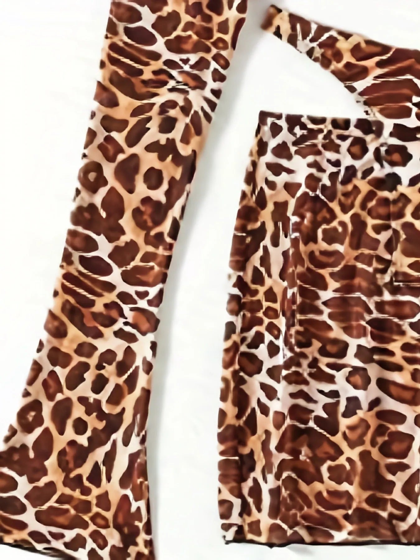 Women's leopard print bikini swimsuit set with matching top, skirt and panties