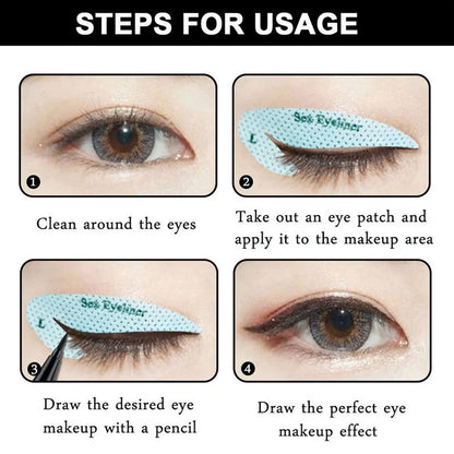 Eyeshadow eyeliner makeup template sticker showing 155mm × 125mm dimensions and non-woven fabric construction
