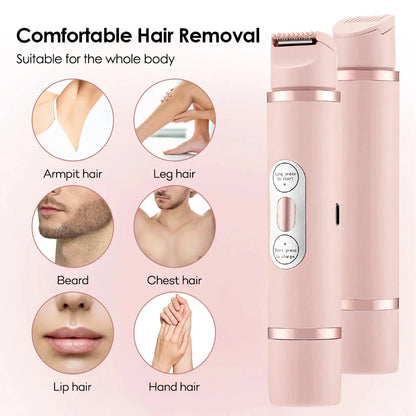 Dual-head electric shaver for women's painless hair removal on face, arms, legs, and bikini area
