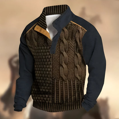 Men's printed buckle pullover sweater in polyester fibre, leisure style, sizes S to 5XL