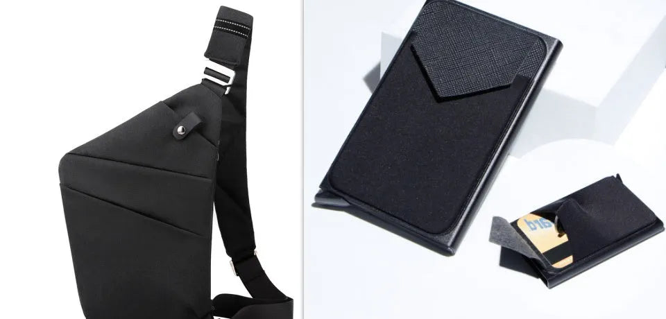Canvas chest bag 31x20x1cm, 190g, one-shoulder crossbody with anti-radiation fabric inside, smoke black or silver grey