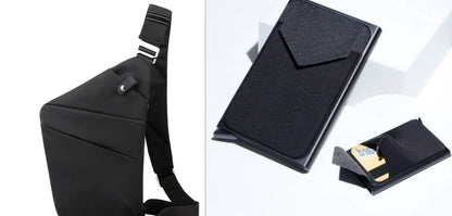 Canvas chest bag 31x20x1cm, 190g, one-shoulder crossbody with anti-radiation fabric inside, smoke black or silver grey