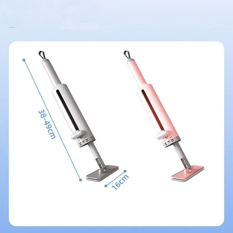 Rotatable self-squeeze mini mop with crevice brush attachment and microfiber pads for compact floor cleaning