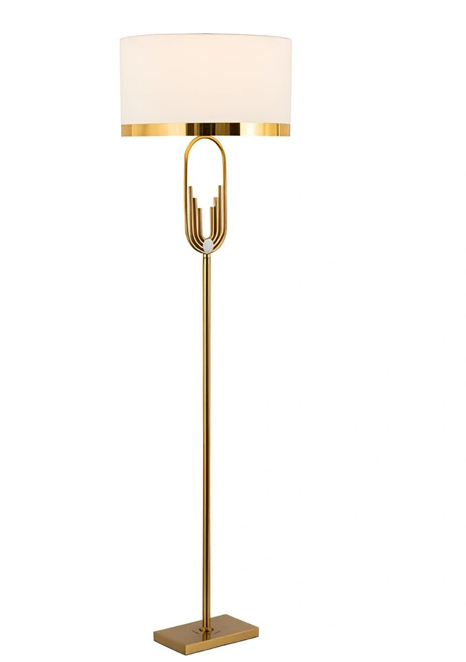 Modern vertical floor lamp with adjustable height and fabric shade for reading and desk work