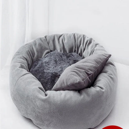 Circular cotton-filled pet dog bed with optional pillow in light grey colour