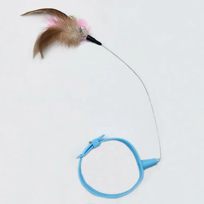 Cat collar teaser toy with feather and bell attachment on adjustable 32.5cm strap