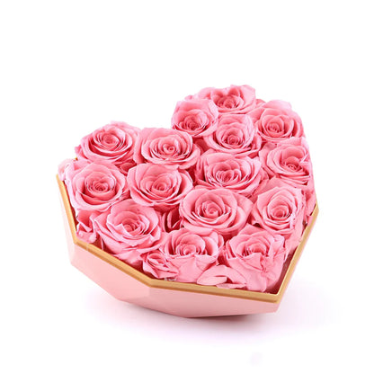 Valentine's Day preserved silk flower gift box in pink with roses, large 25x20x18 cm size for lasting romantic display